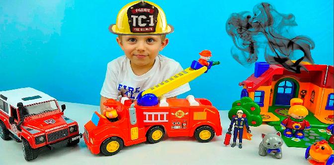 Машинки. Пожарная Машина Kiddieland и Пожарный Джип Брудер. Видео для ребёнка. Fire Trucks смотреть