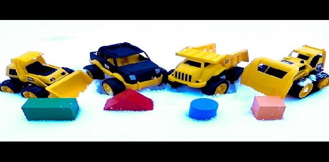 Машинки CAT(Caterpillar) убирают снег и находят фигуры - Развивающие мультики